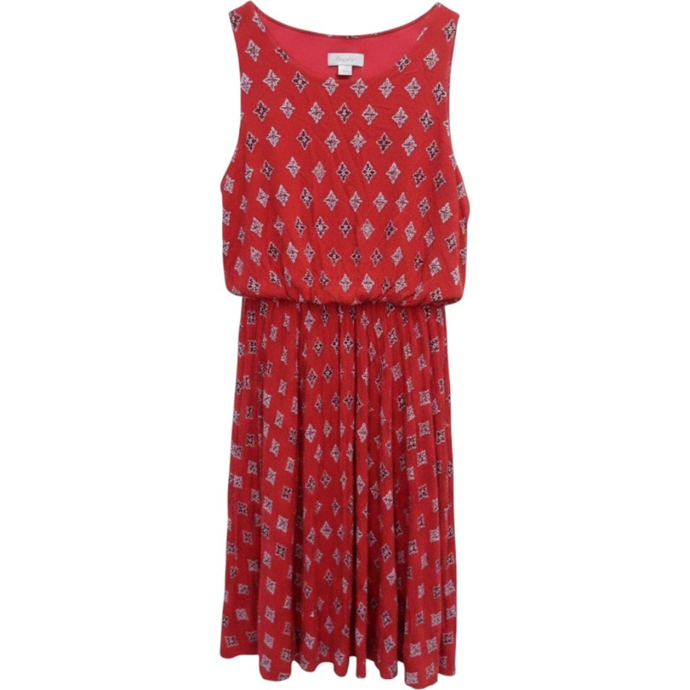 LOFT Small Petites Red Print Sleeveless Fit & Flare Casual Dress / #1087